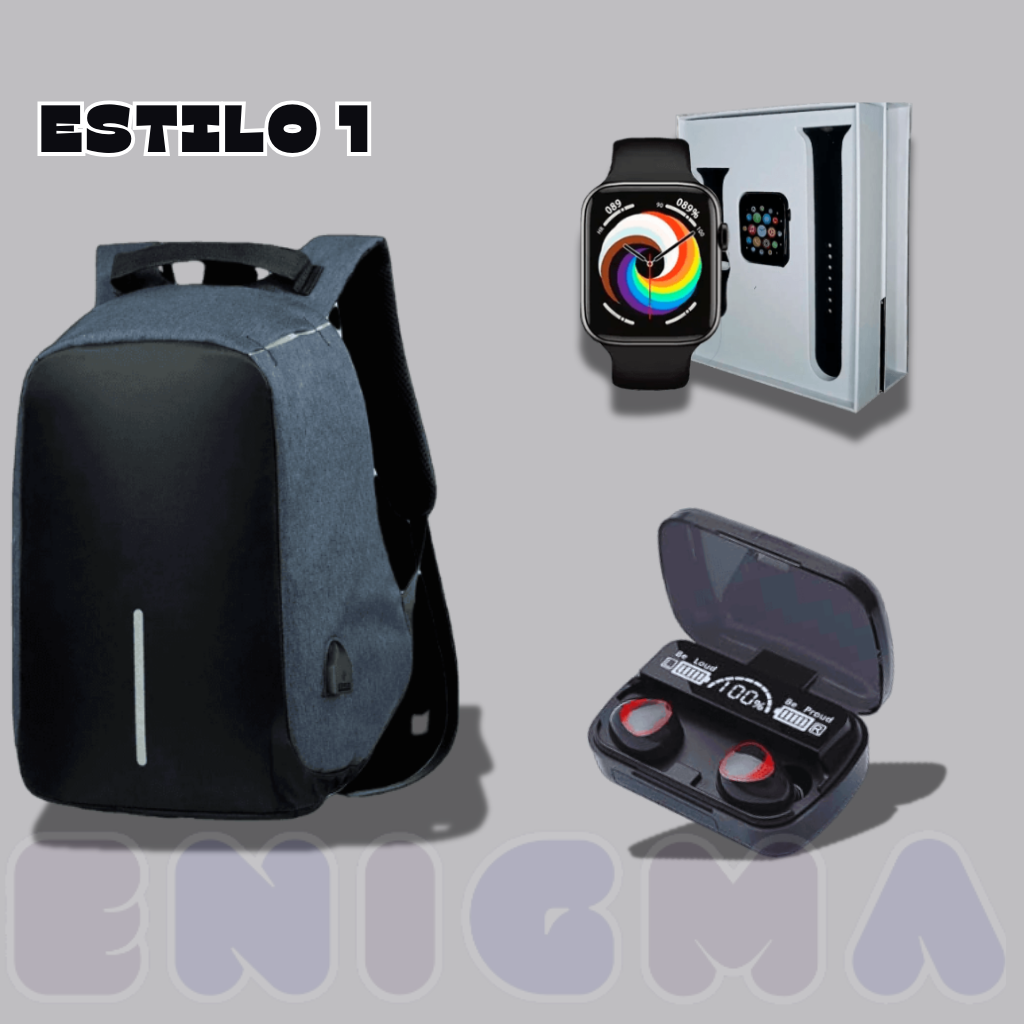 SUPER COMBO 3 EN 1 Maleta Antirrobo+ SmartWatch+ Audífonos