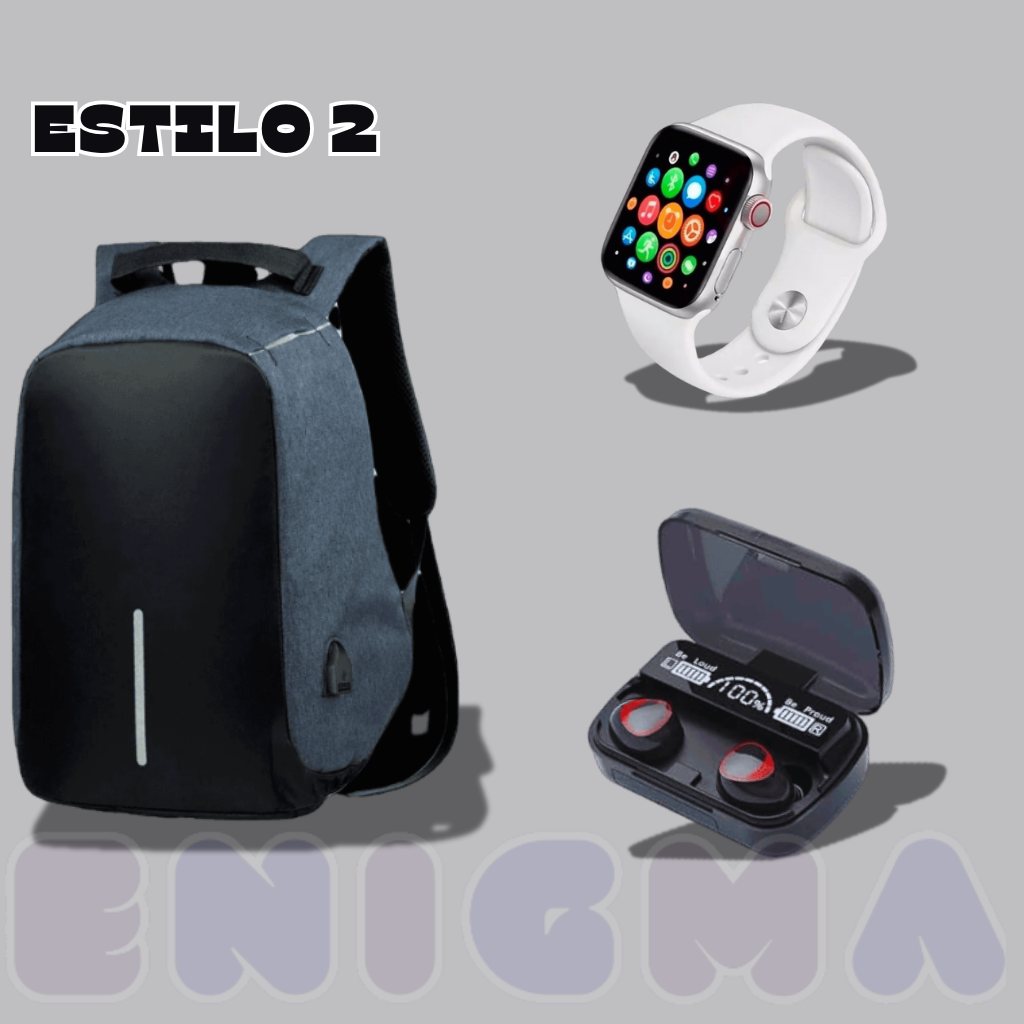 SUPER COMBO 3 EN 1 Maleta Antirrobo+ SmartWatch+ Audífonos