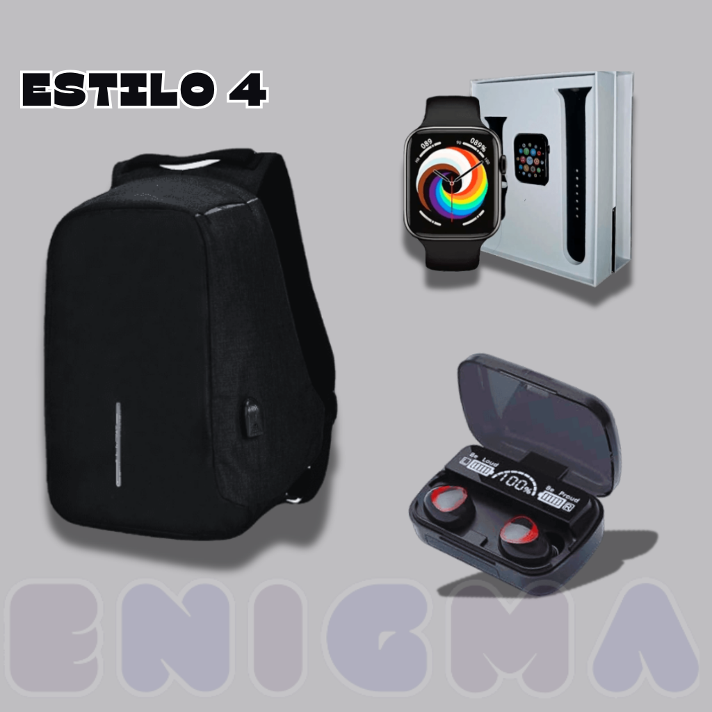 SUPER COMBO 3 EN 1 Maleta Antirrobo+ SmartWatch+ Audífonos