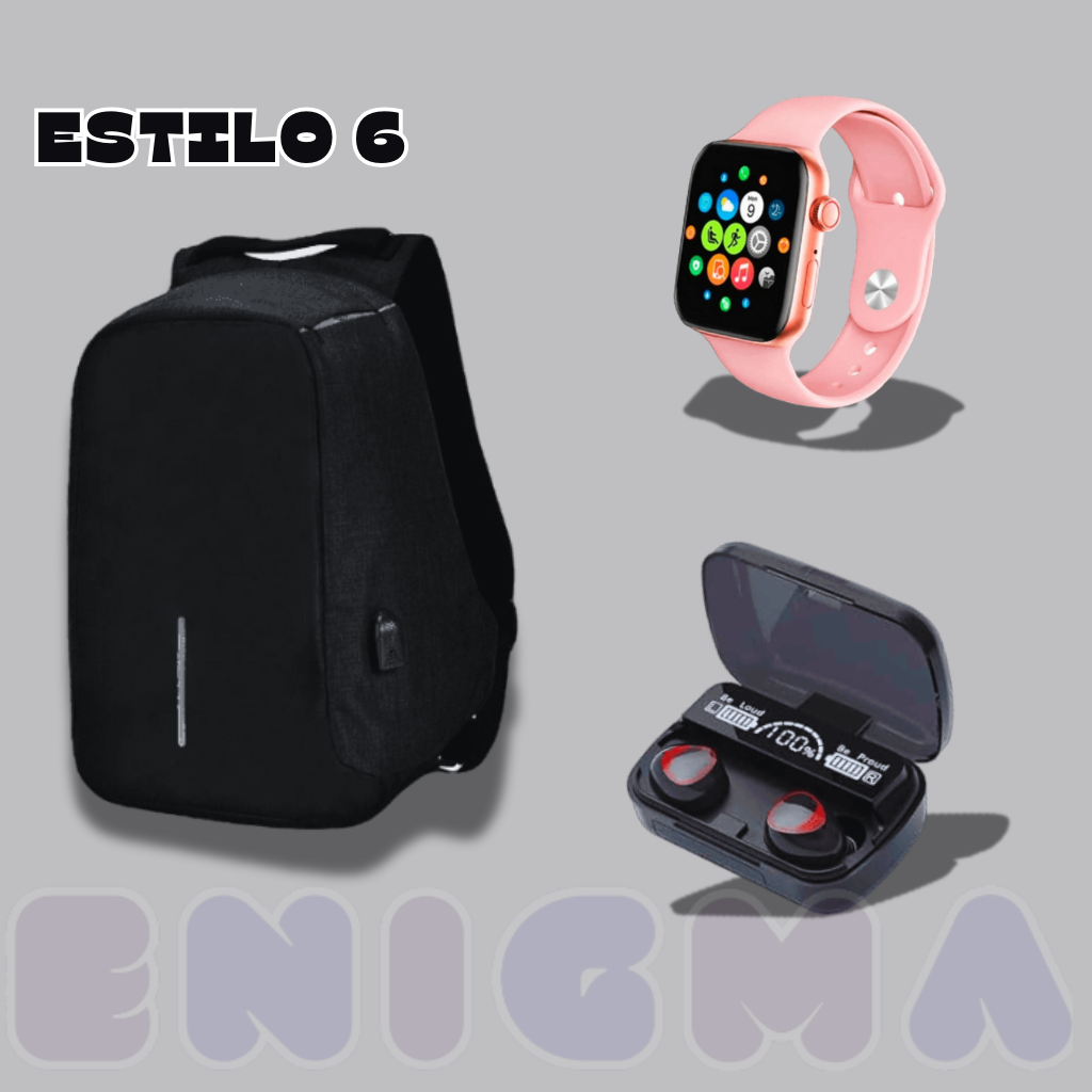 SUPER COMBO 3 EN 1 Maleta Antirrobo+ SmartWatch+ Audífonos