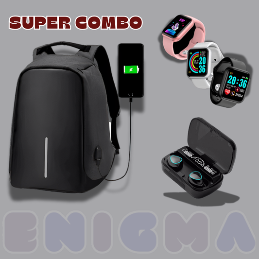 SUPER COMBO 3 EN 1 Maleta Antirrobo+ SmartWatch+ Audífonos